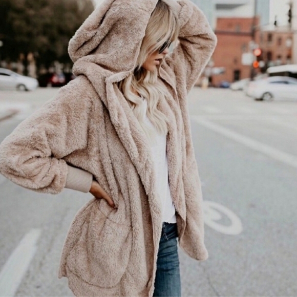 Hem & Thread Tops - Soft Teddie Bear Fleece Cardigan/Hoodie